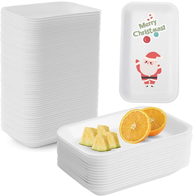 Atarvana 60pcs Crafts Foam Trays, White Meat Food Paint and Ink Mixing Trays for School Printmaking, DIY Crafts, Disposable Fruit, BBQ Grill Roast Food Plates - Image 1